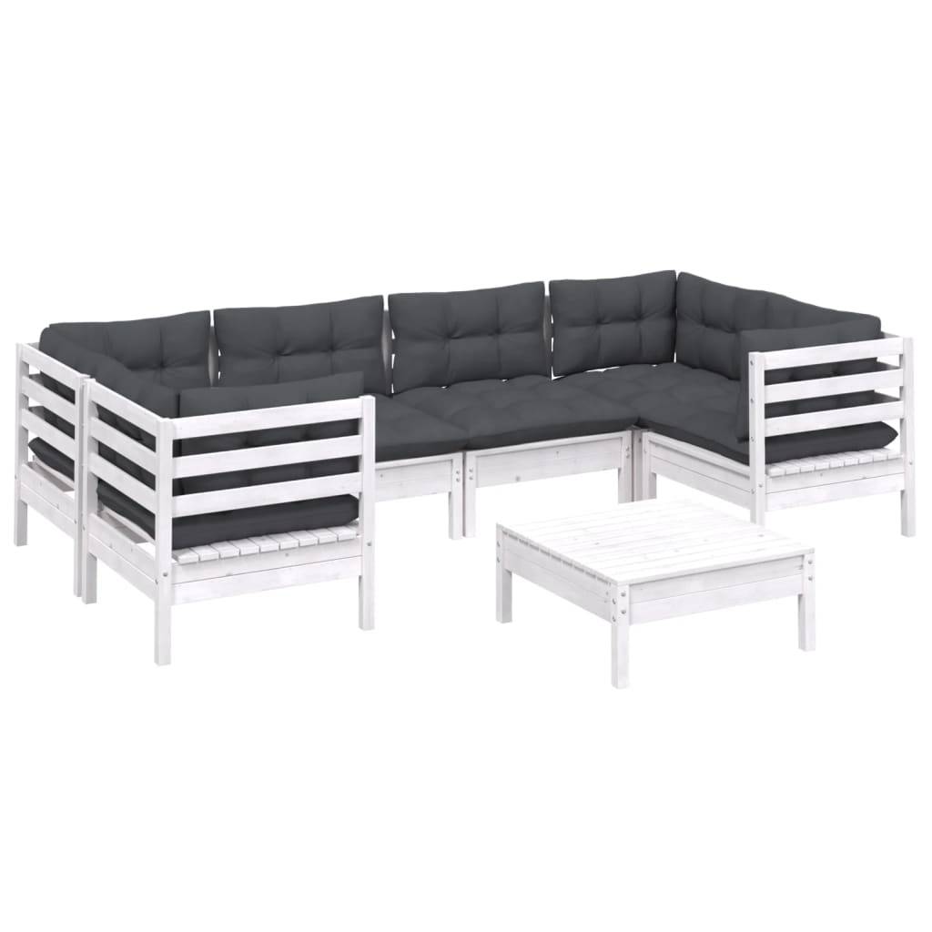 vidaXL 7-tlg. Garten-Lounge-Set mit Kissen Weiß Kiefernholz