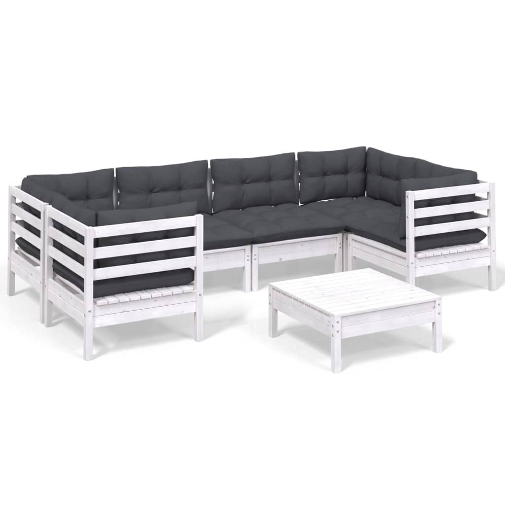 vidaXL 7-tlg. Garten-Lounge-Set mit Kissen Weiß Kiefernholz