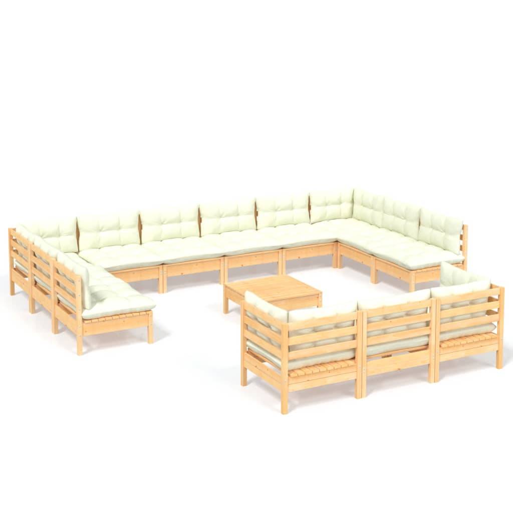 vidaXL 14-tlg. Garten-Lounge-Set mit Creme Kissen Kiefernholz