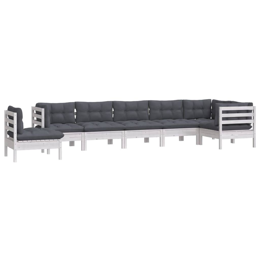 vidaXL 8-tlg. Garten-Lounge-Set mit Kissen Weiß Kiefer Massivholz