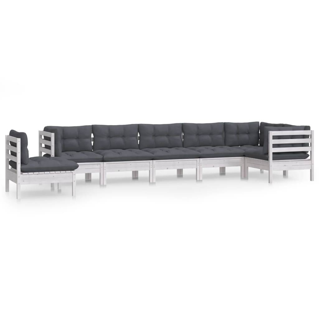 vidaXL 8-tlg. Garten-Lounge-Set mit Kissen Weiß Kiefer Massivholz