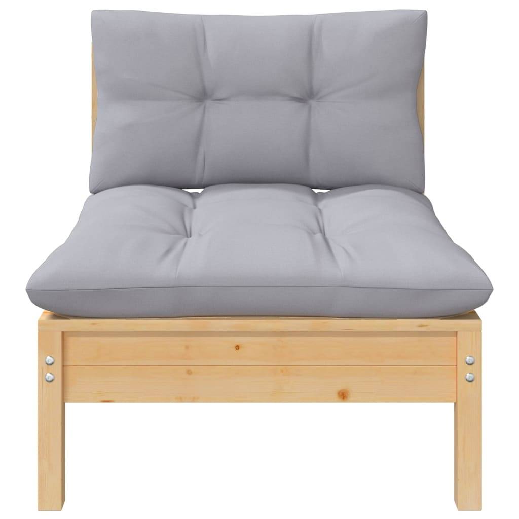 vidaXL 7-tlg. Garten-Lounge-Set mit Grauen Kissen Kiefer Massivholz