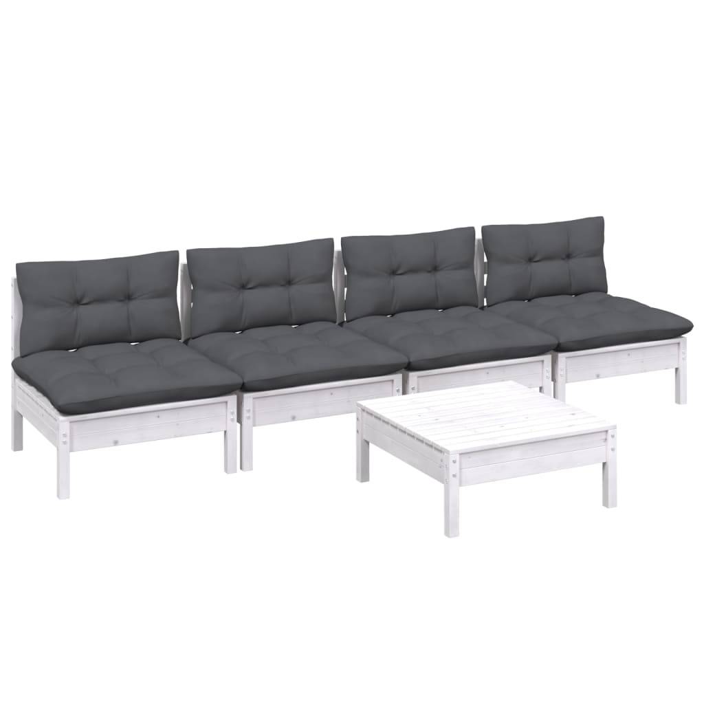 vidaXL 5-tlg. Garten-Lounge-Set mit Anthrazit Kissen Kiefernholz