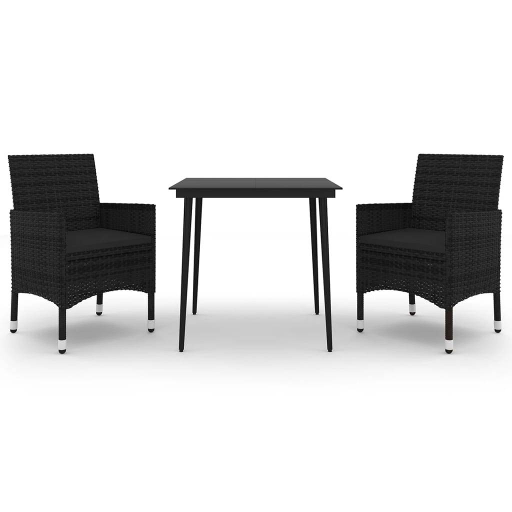 vidaXL 3-tlg. Garten-Essgruppe mit Auflagen Poly Rattan und Glas
