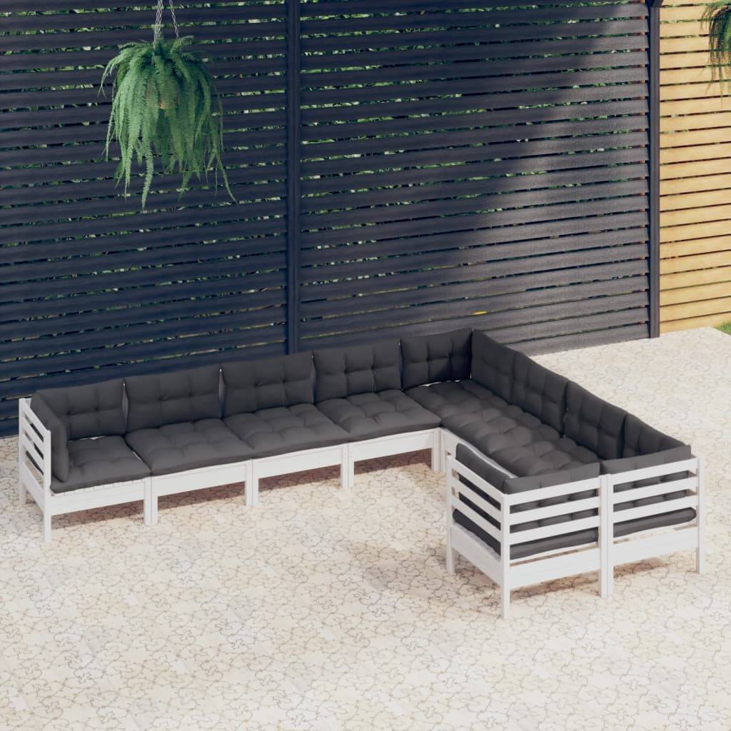 vidaXL 9-tlg. Garten-Lounge-Set mit Kissen Weiß Kiefernholz