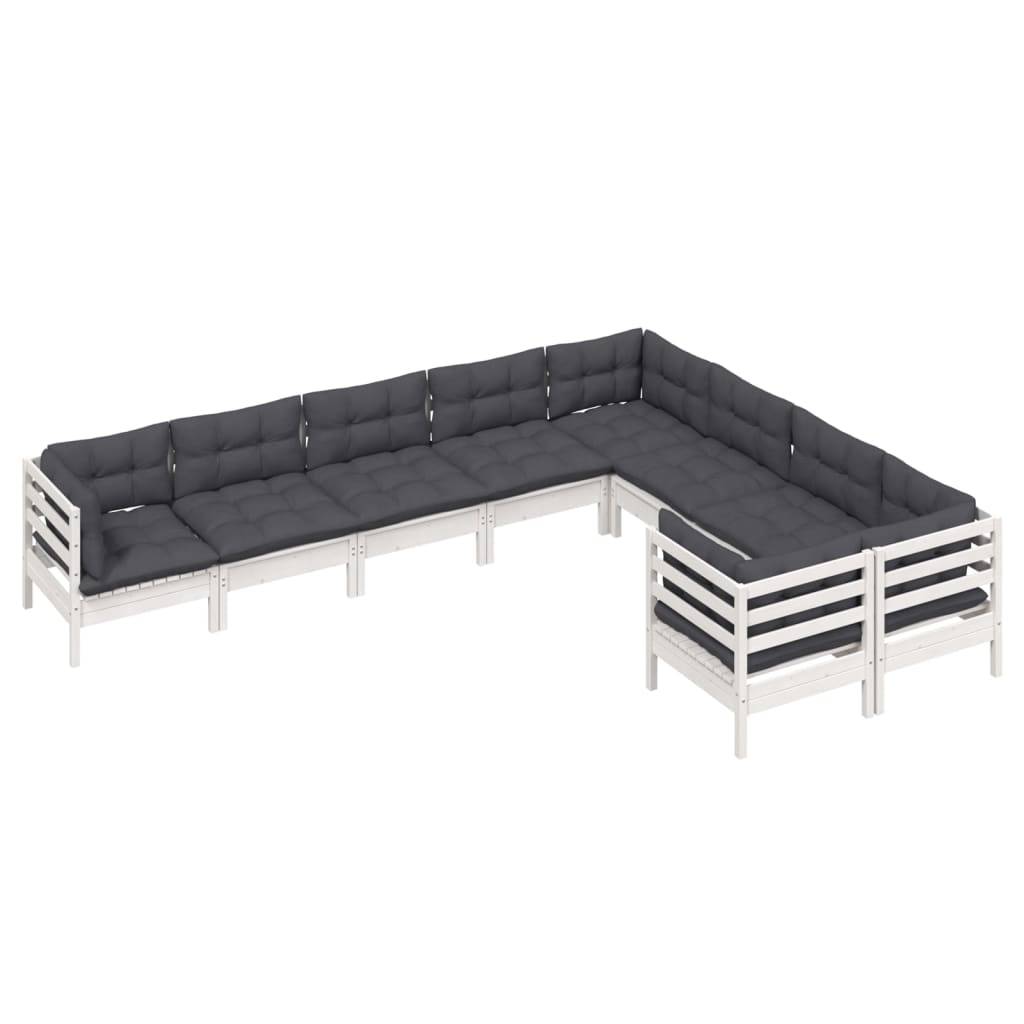 vidaXL 9-tlg. Garten-Lounge-Set mit Kissen Weiß Kiefernholz