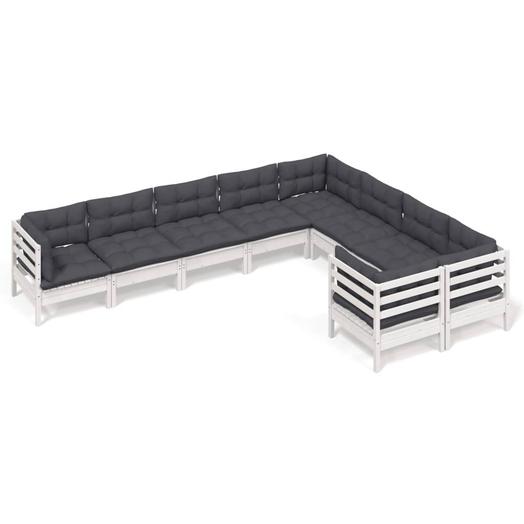 vidaXL 9-tlg. Garten-Lounge-Set mit Kissen Weiß Kiefernholz