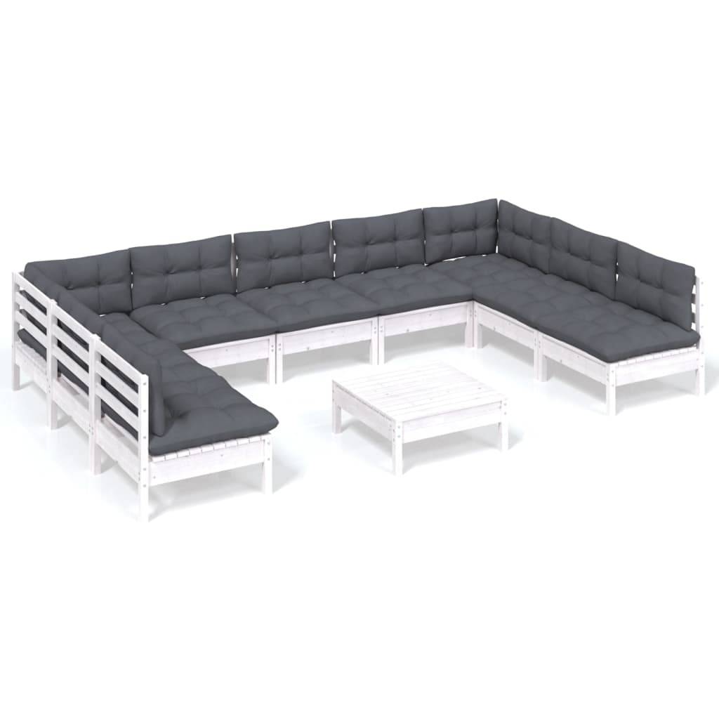 vidaXL 10-tlg. Garten-Lounge-Set mit Kissen Weiß Kiefer Massivholz