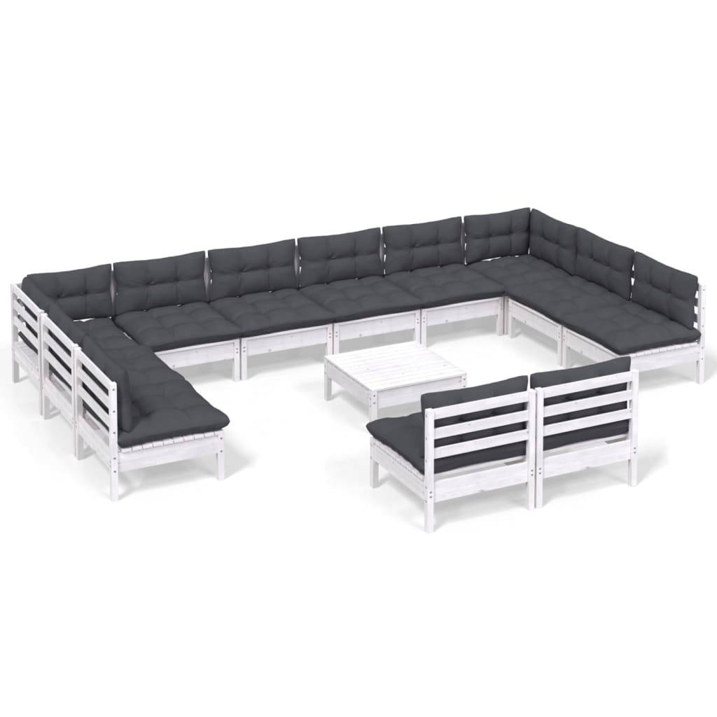 vidaXL 13-tlg. Garten-Lounge-Set mit Kissen Weiß Kiefer Massivholz
