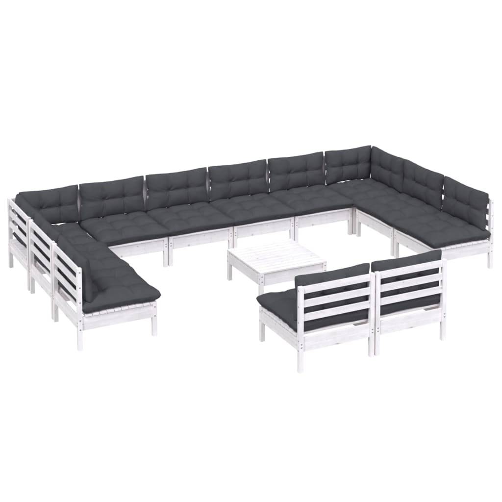 vidaXL 13-tlg. Garten-Lounge-Set mit Kissen Weiß Kiefer Massivholz