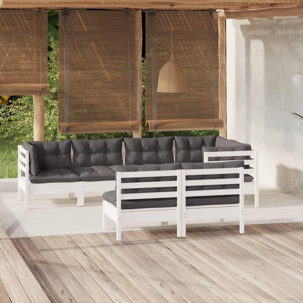vidaXL 7-tlg. Garten-Lounge-Set mit Kissen Weiß Kiefer Massivholz