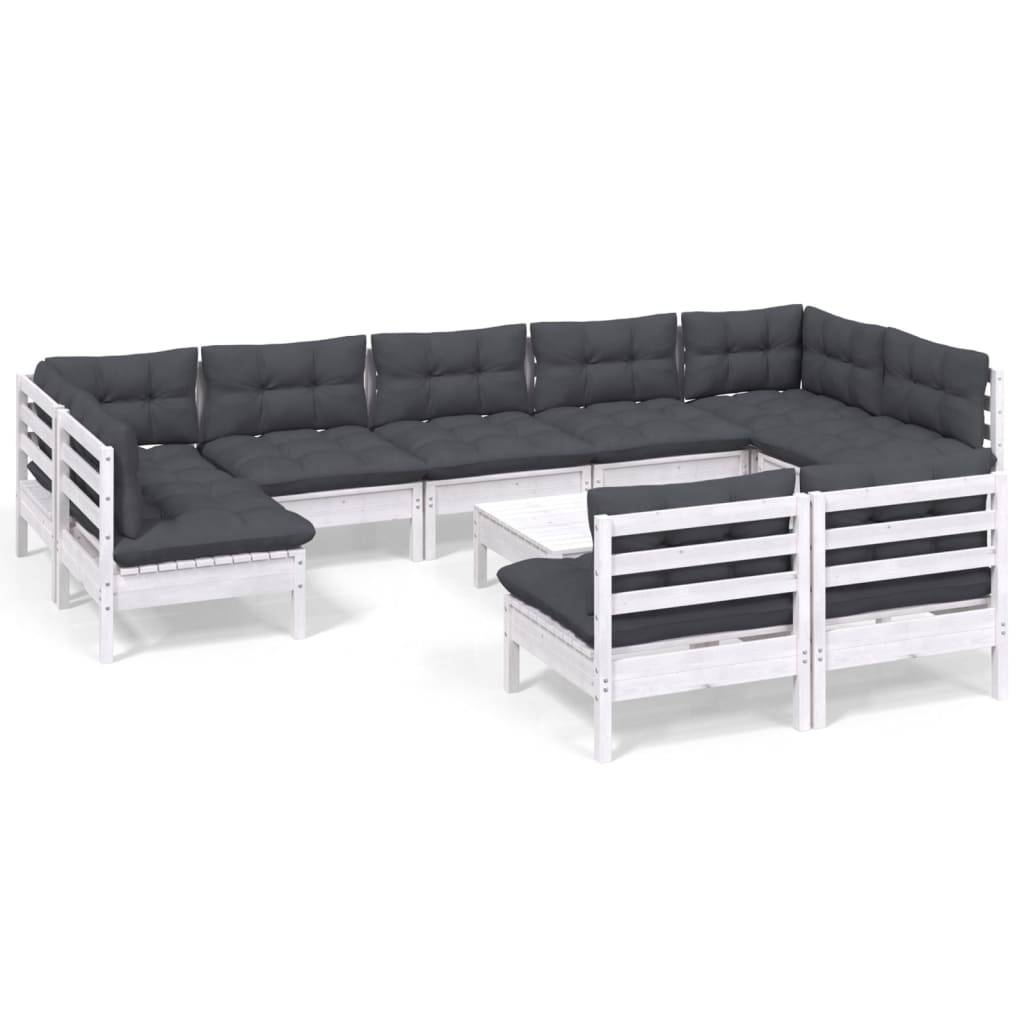 vidaXL 10-tlg. Garten-Lounge-Set mit Kissen Weiß Kiefer Massivholz