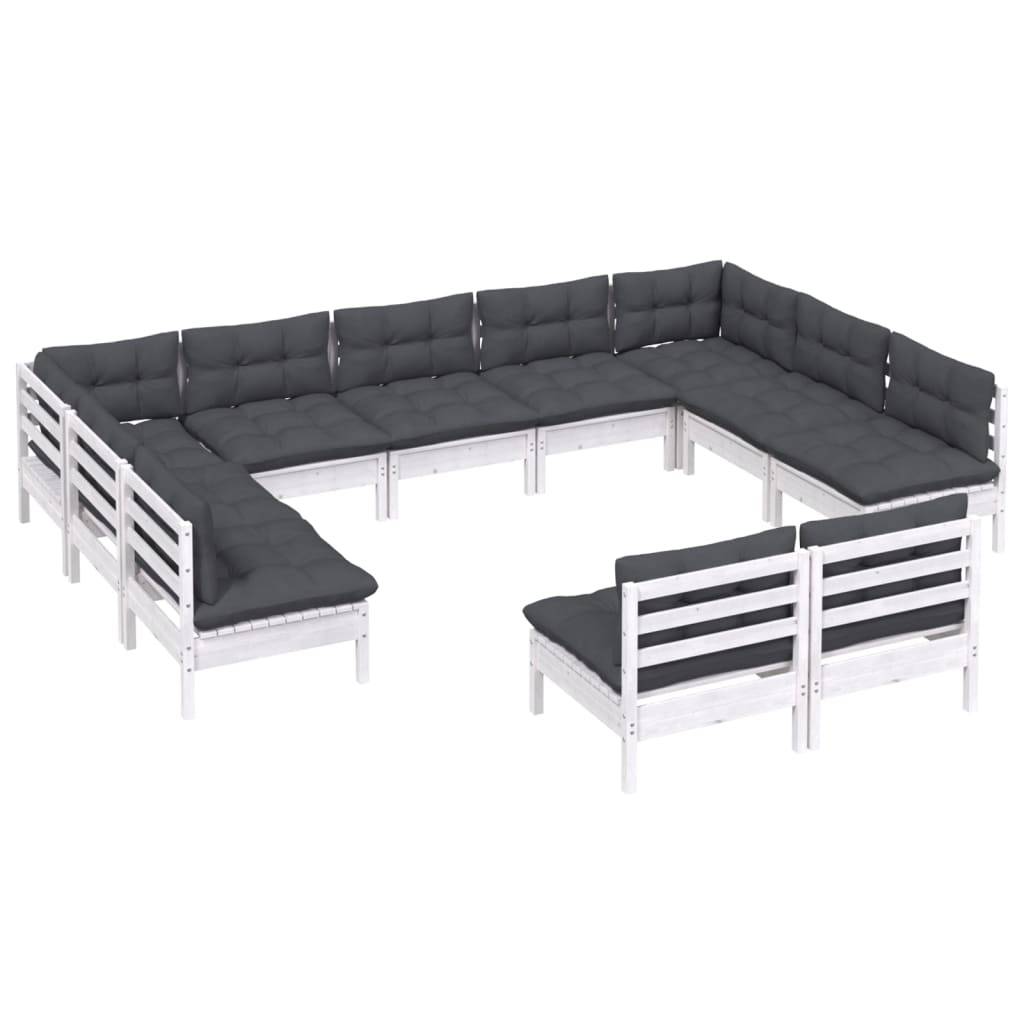 vidaXL 11-tlg. Garten-Lounge-Set mit Kissen Weiß Kiefer Massivholz