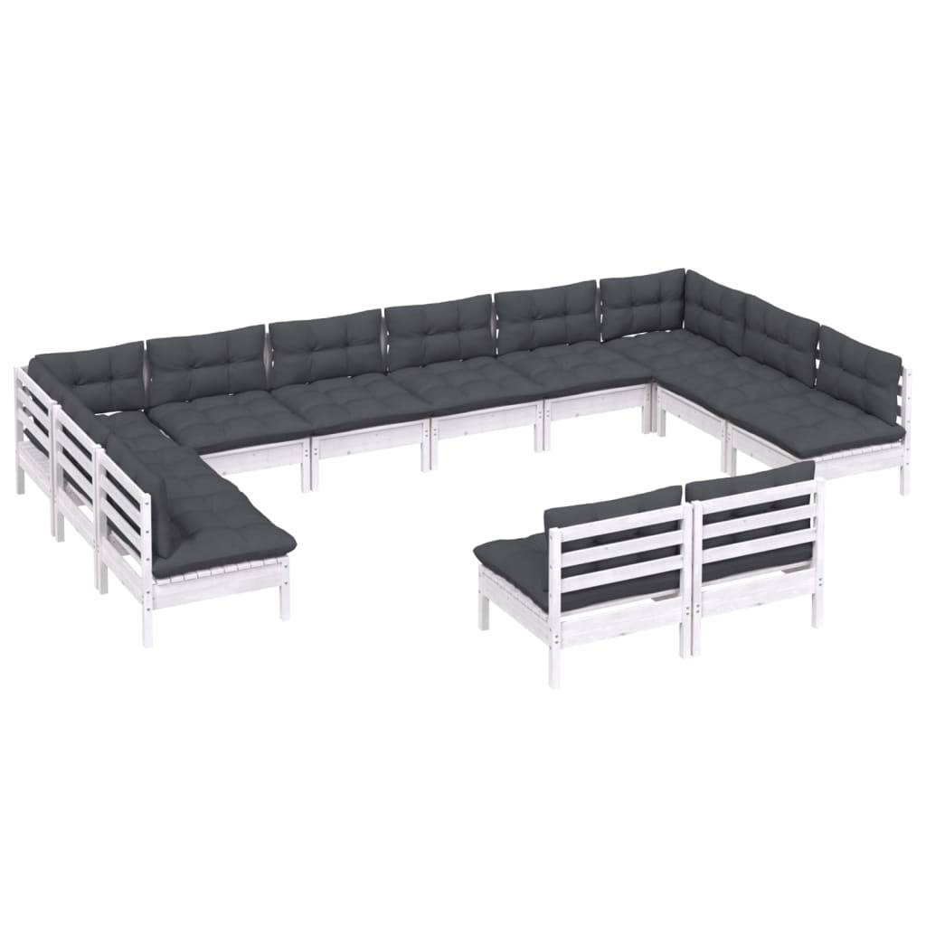 vidaXL 12-tlg. Garten-Lounge-Set mit Kissen Weiß Kiefer Massivholz