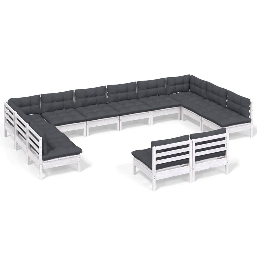 vidaXL 12-tlg. Garten-Lounge-Set mit Kissen Weiß Kiefer Massivholz