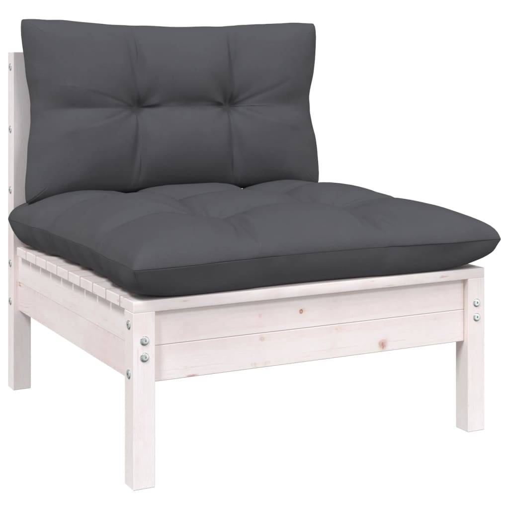 vidaXL 5-tlg. Garten-Lounge-Set mit Kissen Weiß Kiefernholz