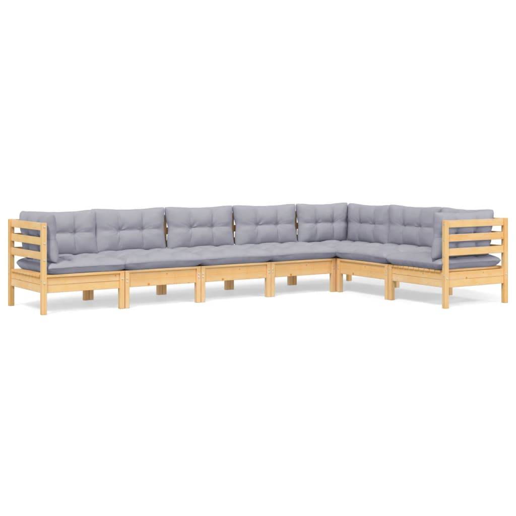 vidaXL 7-tlg. Garten-Lounge-Set mit Grauen Kissen Kiefer Massivholz