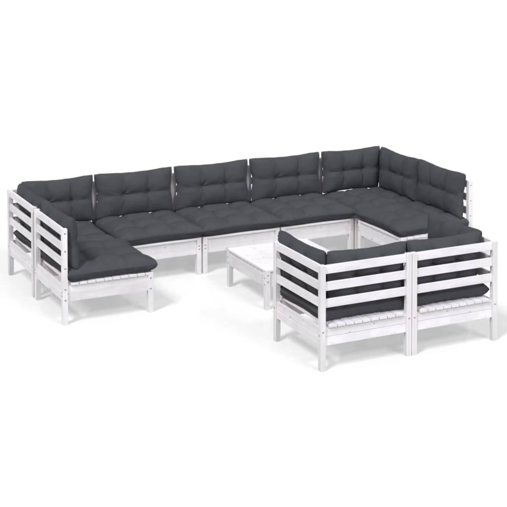 vidaXL 10-tlg. Garten-Lounge-Set mit Kissen Weiß Kiefer Massivholz