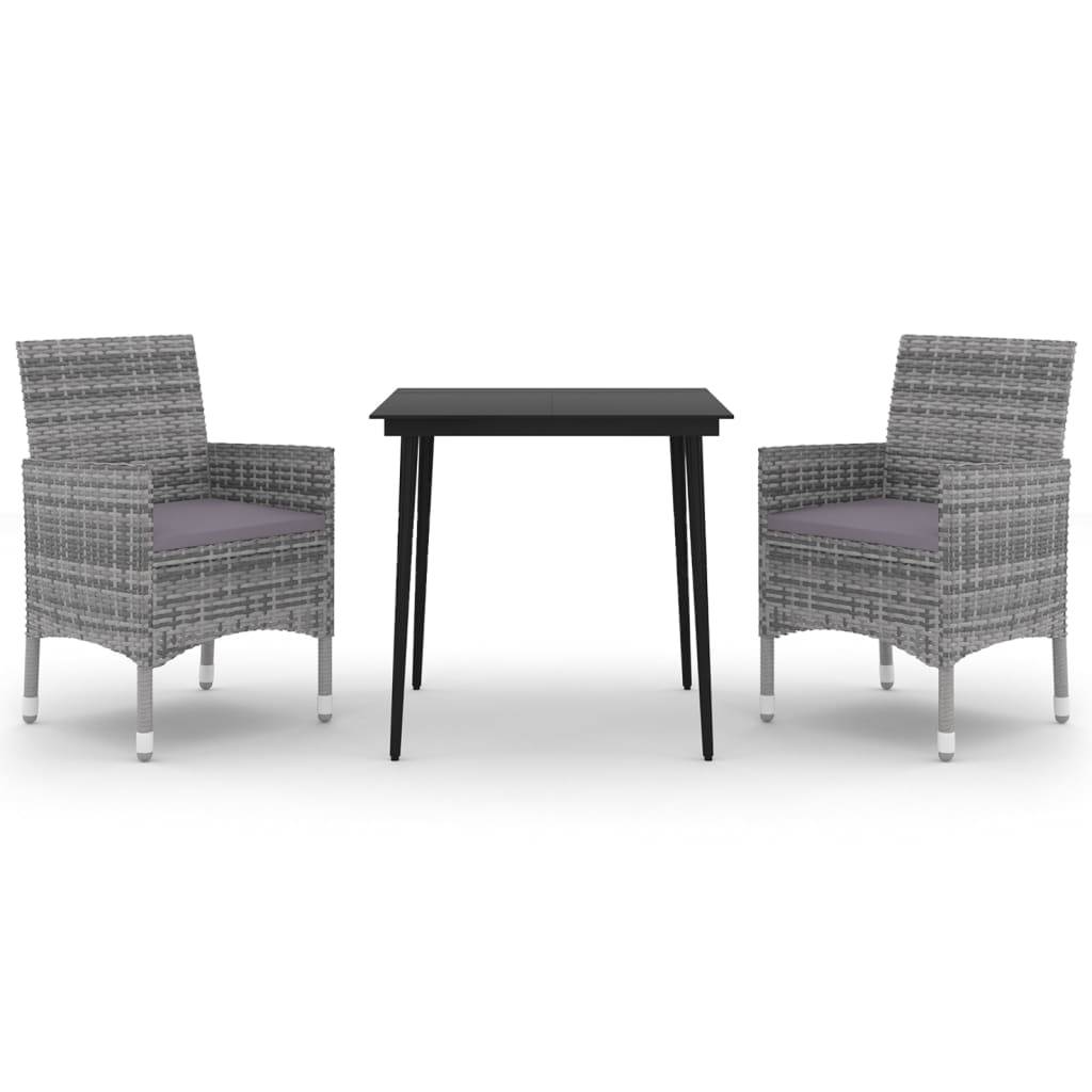 vidaXL 3-tlg. Garten-Essgruppe mit Auflagen Poly Rattan und Glas