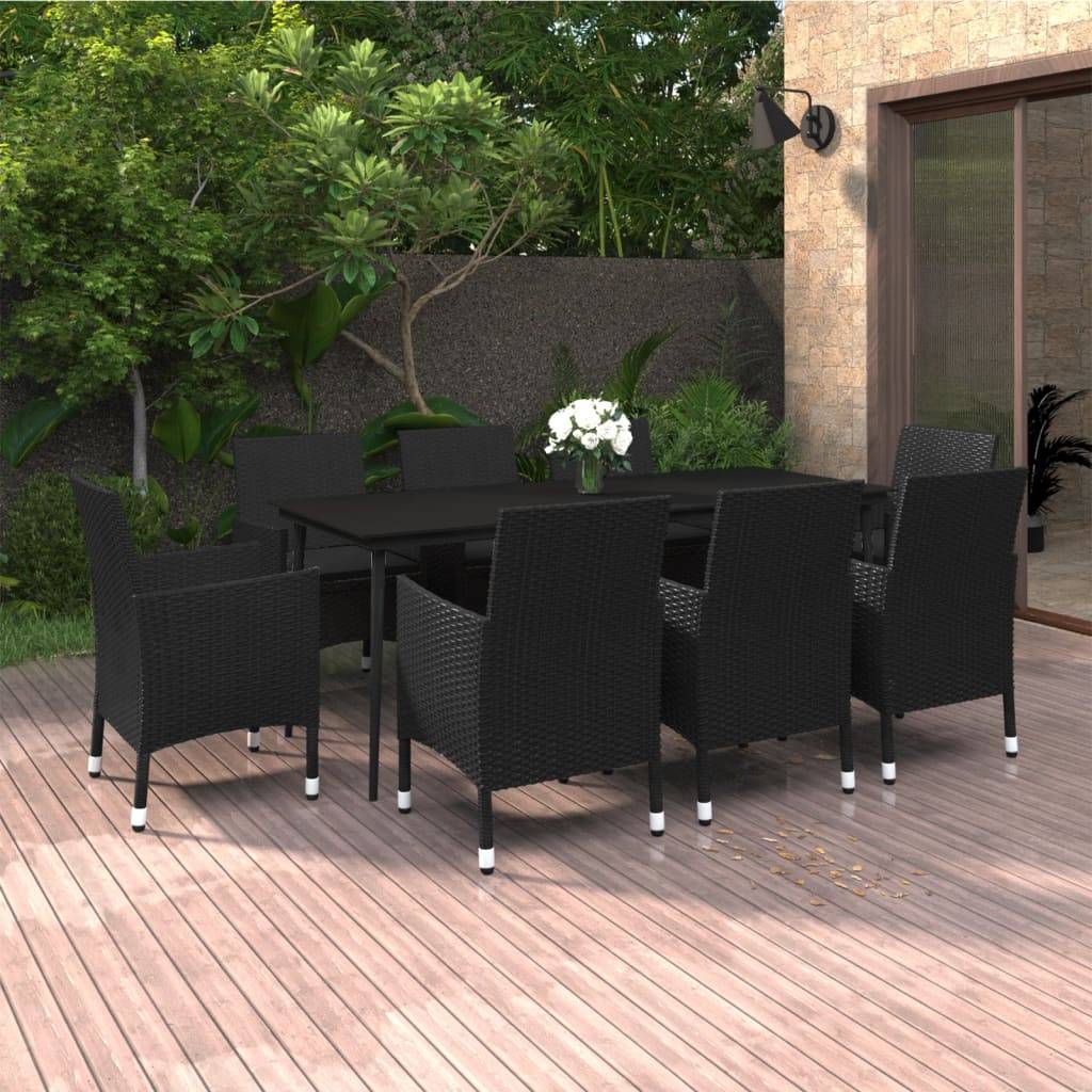 vidaXL 9-tlg. Garten-Essgruppe mit Kissen Poly Rattan und Glas