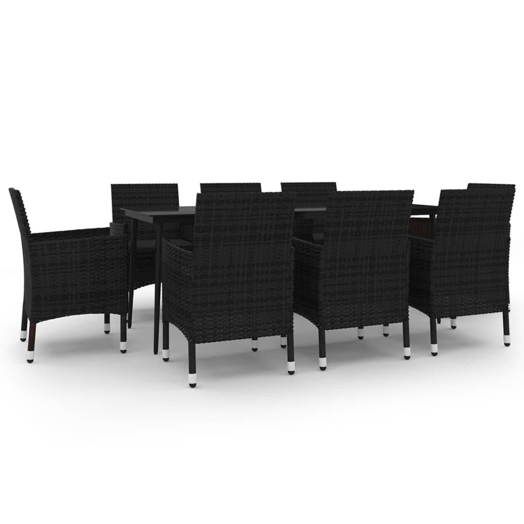 vidaXL 9-tlg. Garten-Essgruppe mit Kissen Poly Rattan und Glas