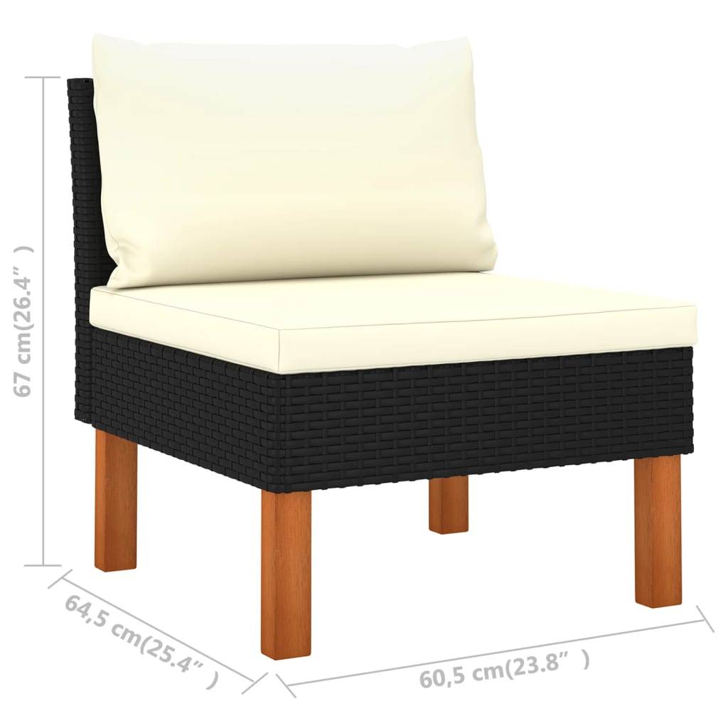 vidaXL Mittelsofas 3 Stk. Poly Rattan und Eukalyptus Massivholz