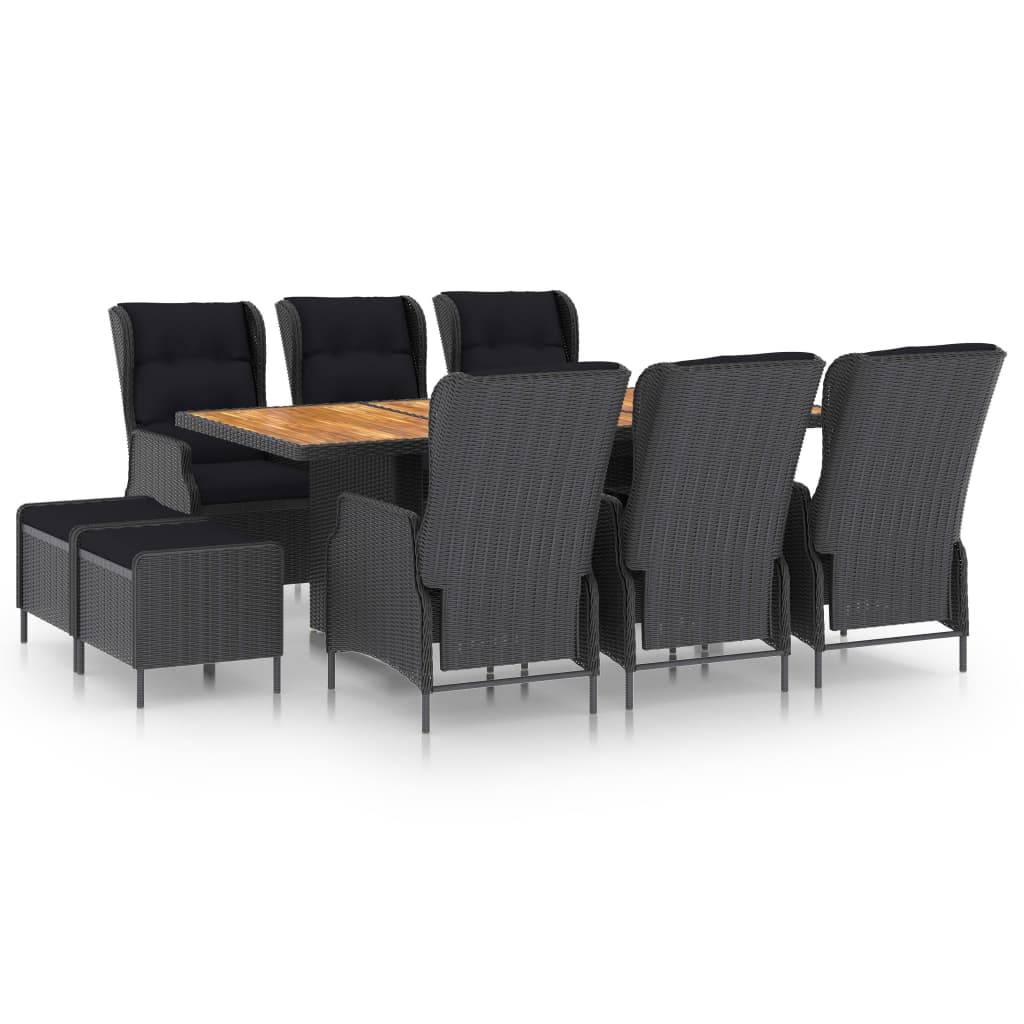 vidaXL 9-tlg. Garten-Essgruppe mit Auflagen Poly Rattan Dunkelgrau