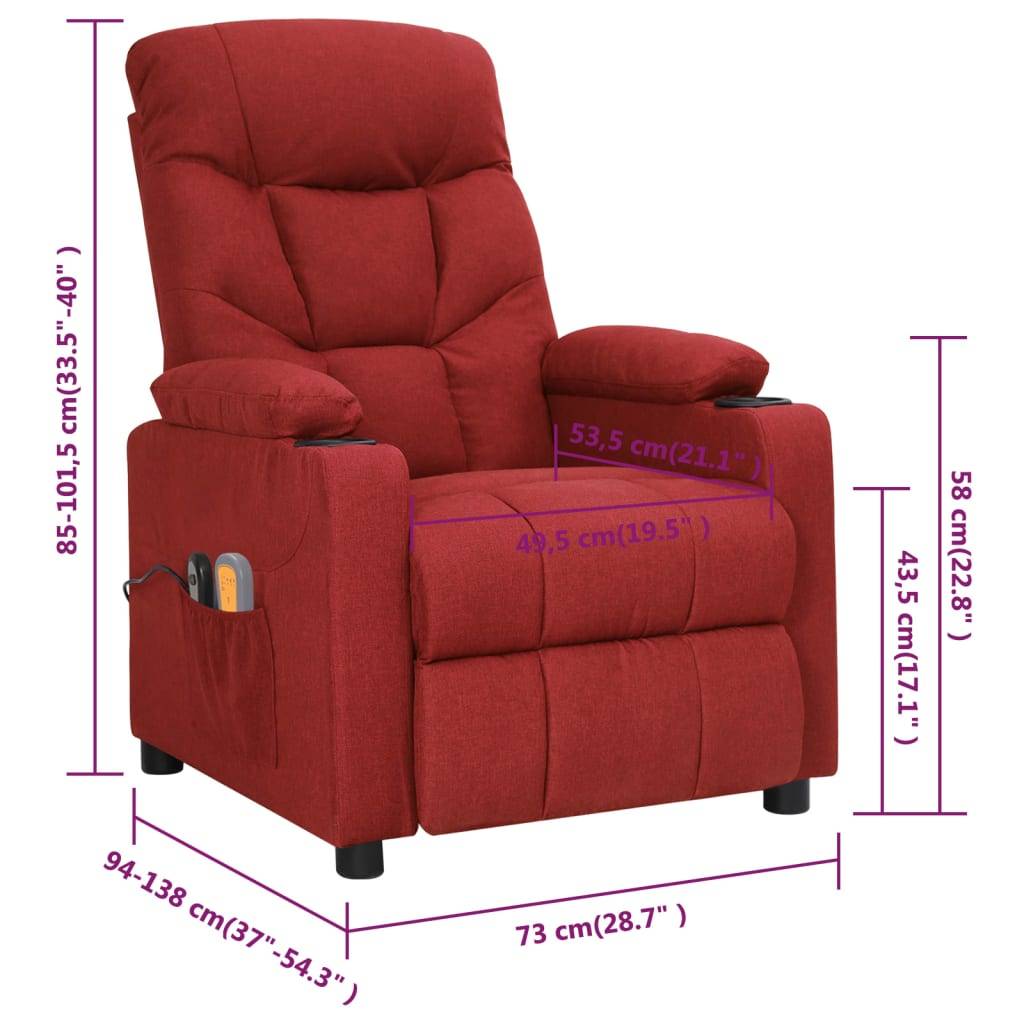 vidaXL Massagesessel Elektrisch Weinrot Stoff