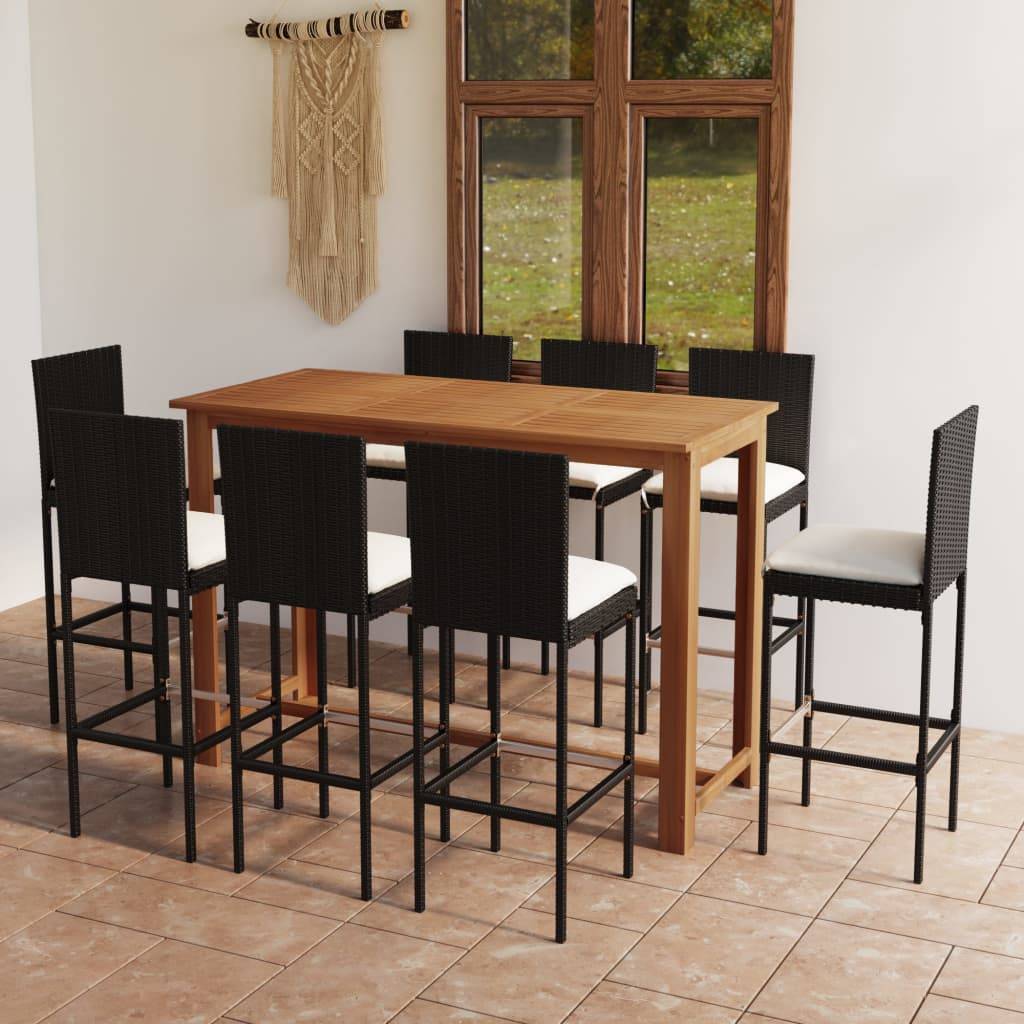 vidaXL 9-tlg. Gartenbar-Set mit Kissen Schwarz