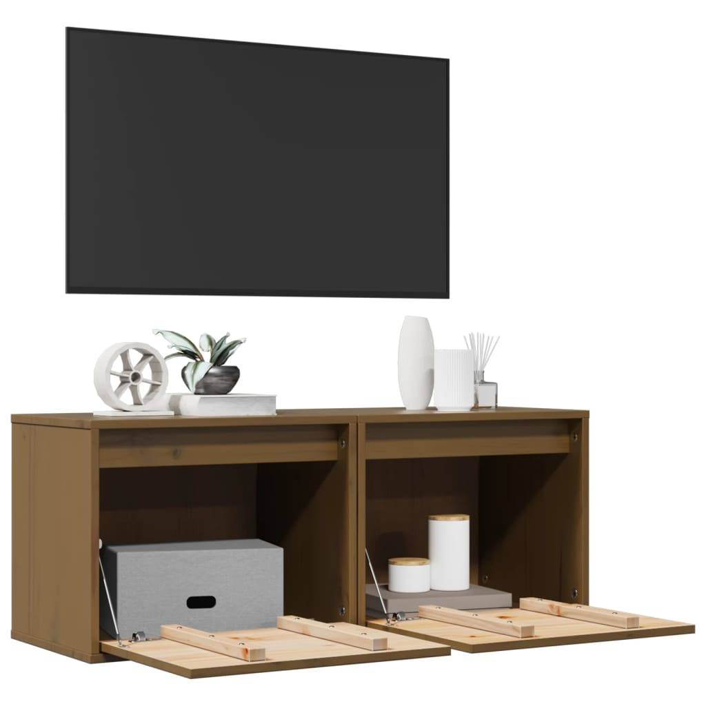 vidaXL Wandschränke 2 Stk. Honigbraun 45x30x35 cm Massivholz Kiefer