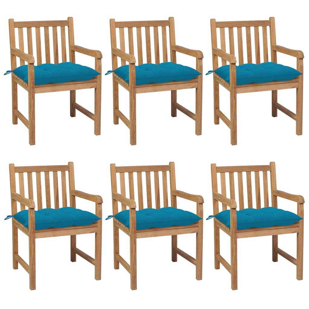 vidaXL Gartenstühle 6 Stk. mit Hellblauen Kissen Massivholz Teak