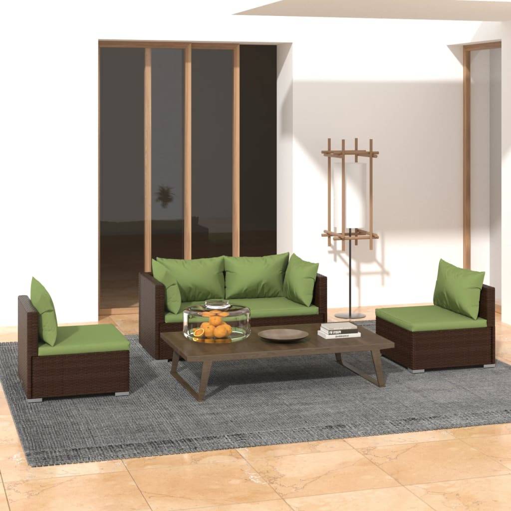 vidaXL 4-tlg. Garten-Lounge-Set mit Auflagen Poly Rattan Braun