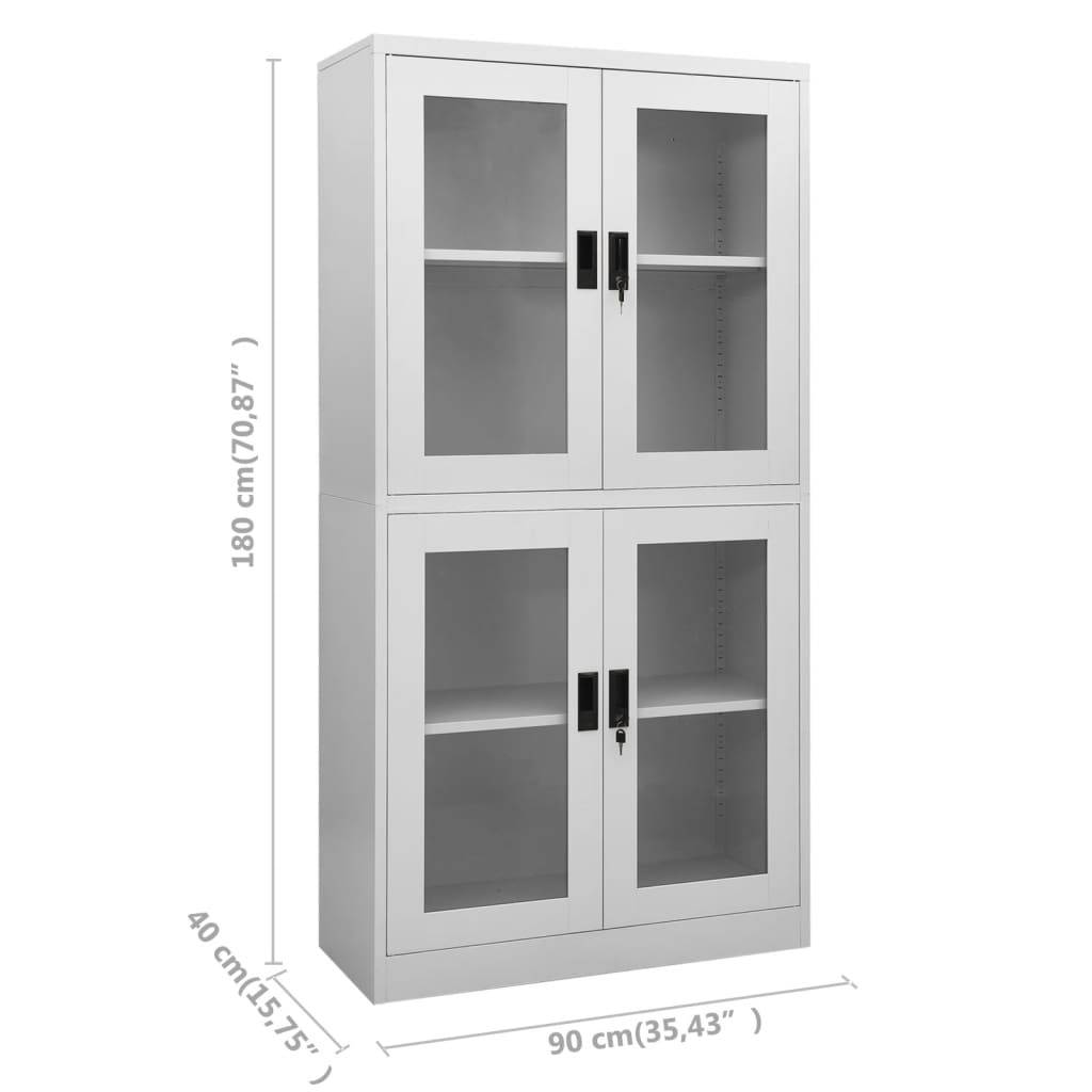 vidaXL Büroschrank Hellgrau 90x40x180 cm Stahl und Gehärtetes Glas