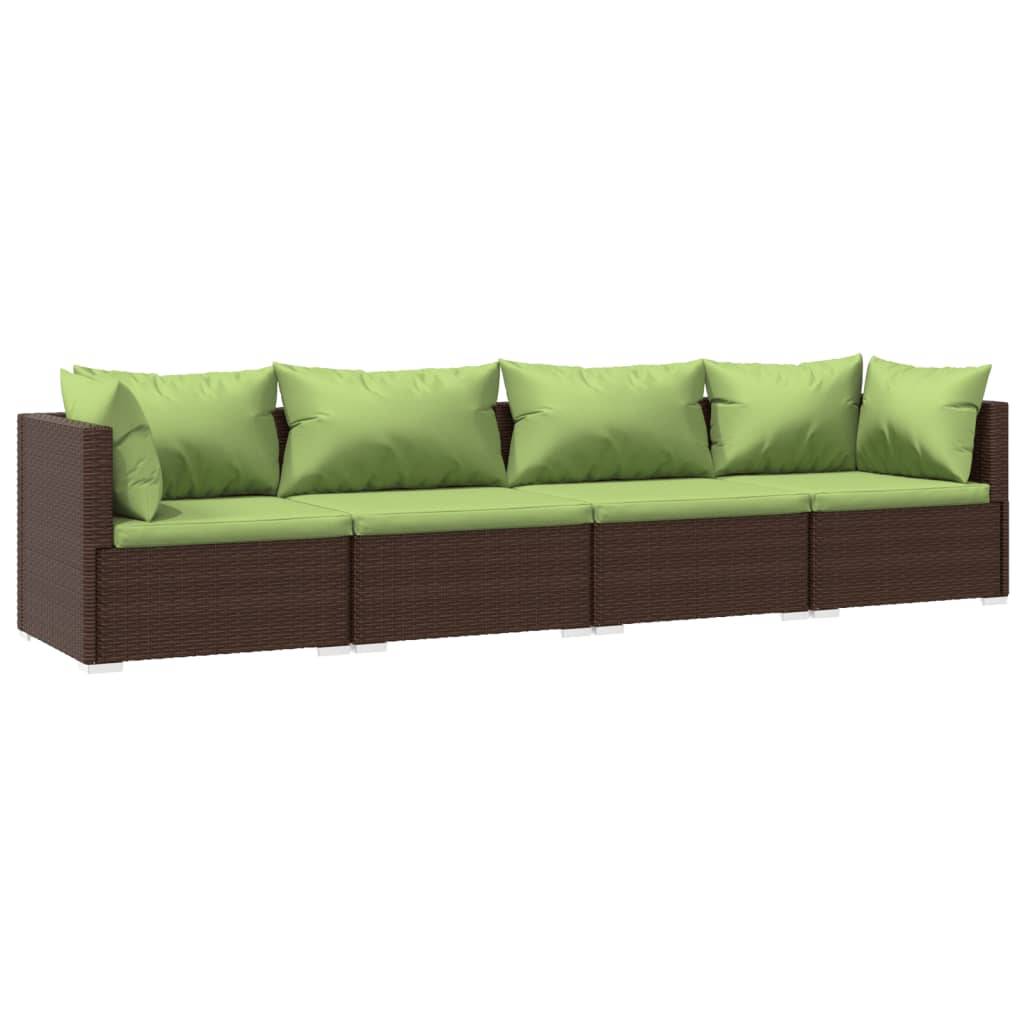 vidaXL 4-tlg. Garten-Lounge-Set mit Auflagen Poly Rattan Braun
