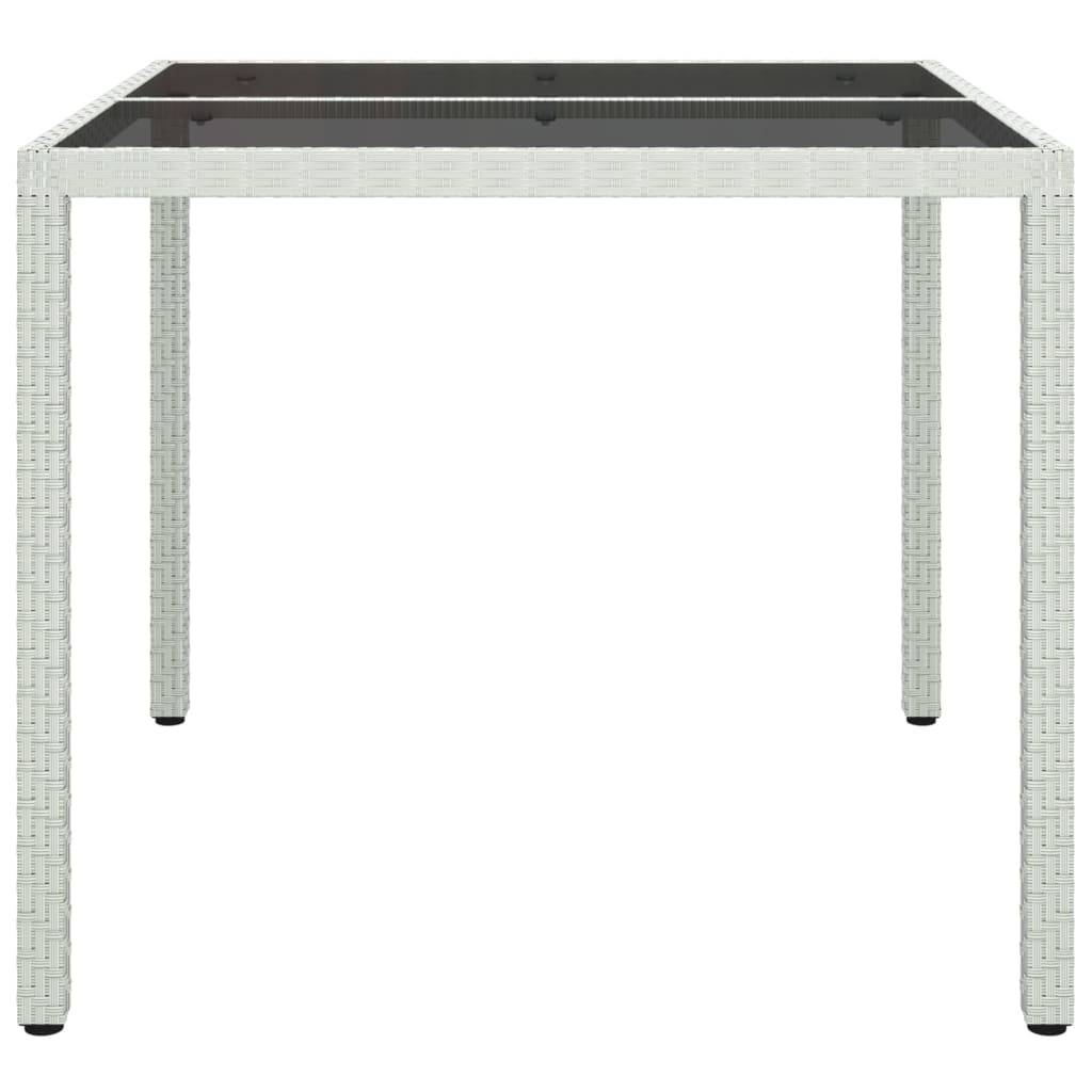 vidaXL Gartentisch 90x90x75 cm Gehärtetes Glas Poly Rattan Weiß