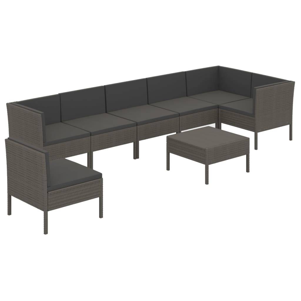 vidaXL 8-tlg. Garten-Lounge-Set mit Auflagen Poly Rattan Grau