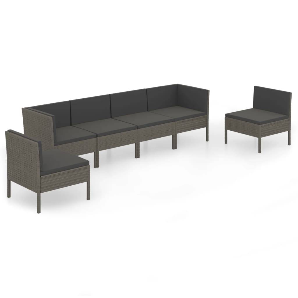 vidaXL 6-tlg. Garten-Lounge-Set mit Auflagen Poly Rattan Grau