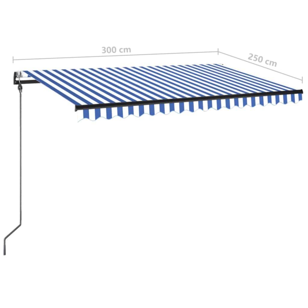 vidaXL Automatische Markise mit LED & Windsensor 300x250 cm Blau Weiß