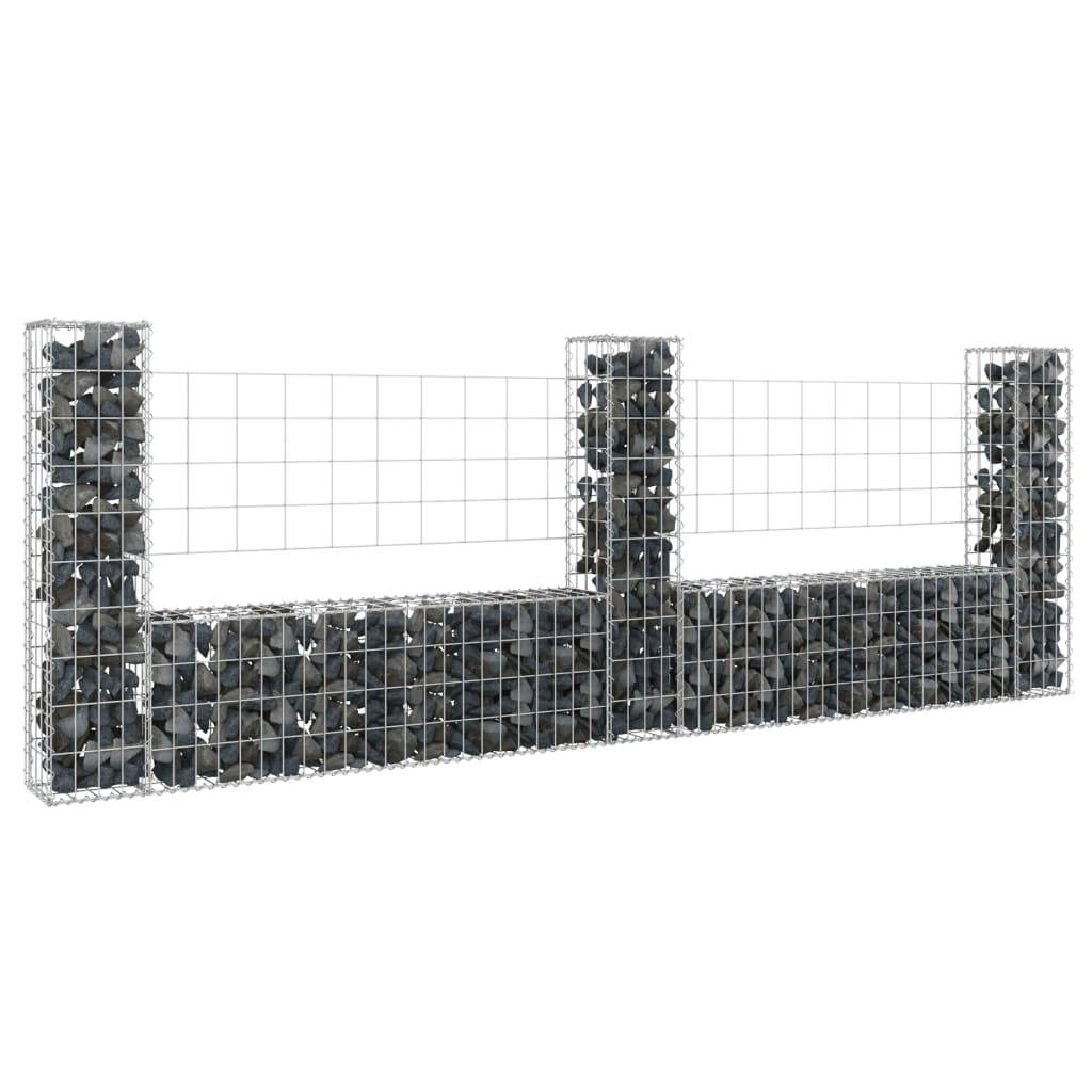 vidaXL Gabionenkorb U-Form mit 3 Säulen Eisen 260x20x100 cm