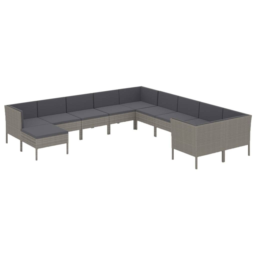 vidaXL 11-tlg. Garten-Lounge-Set mit Auflagen Poly Rattan Grau