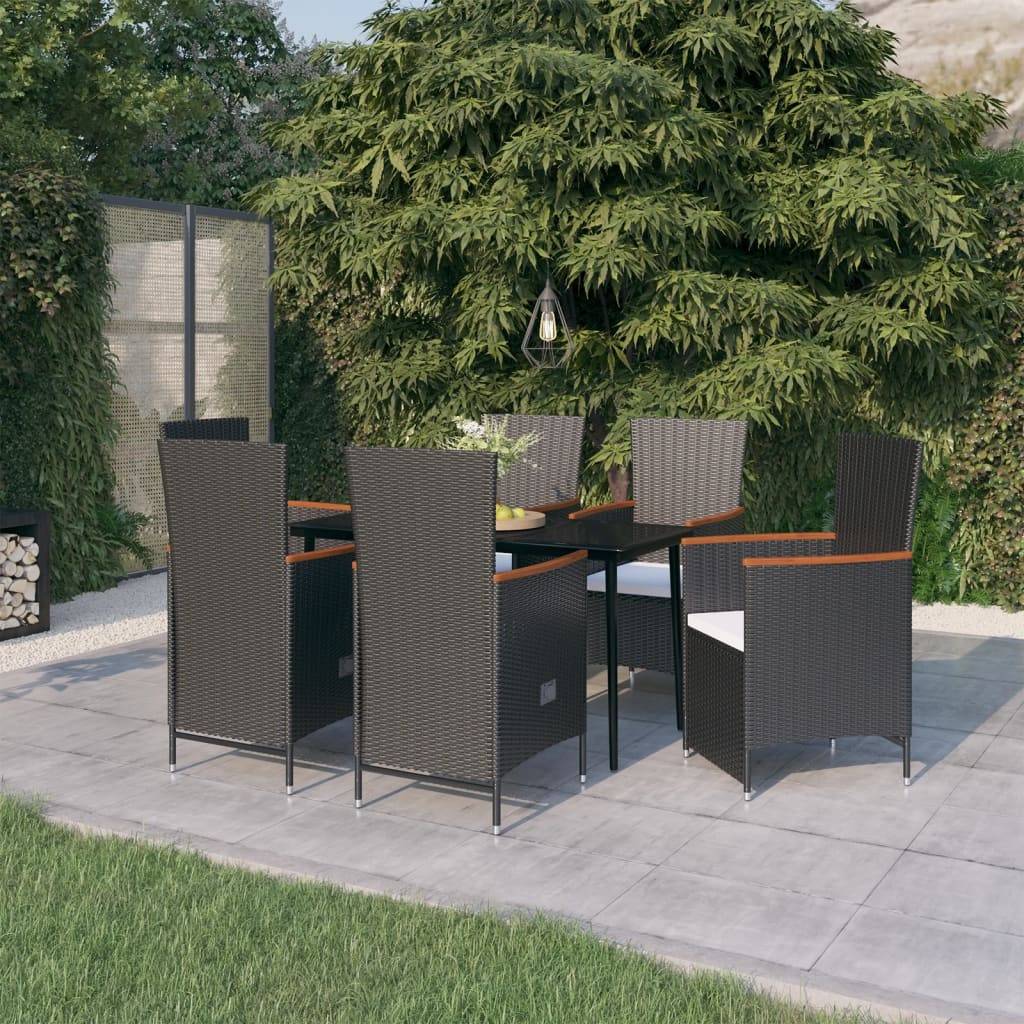 vidaXL 7-tlg. Garten-Essgruppe mit Kissen Schwarz