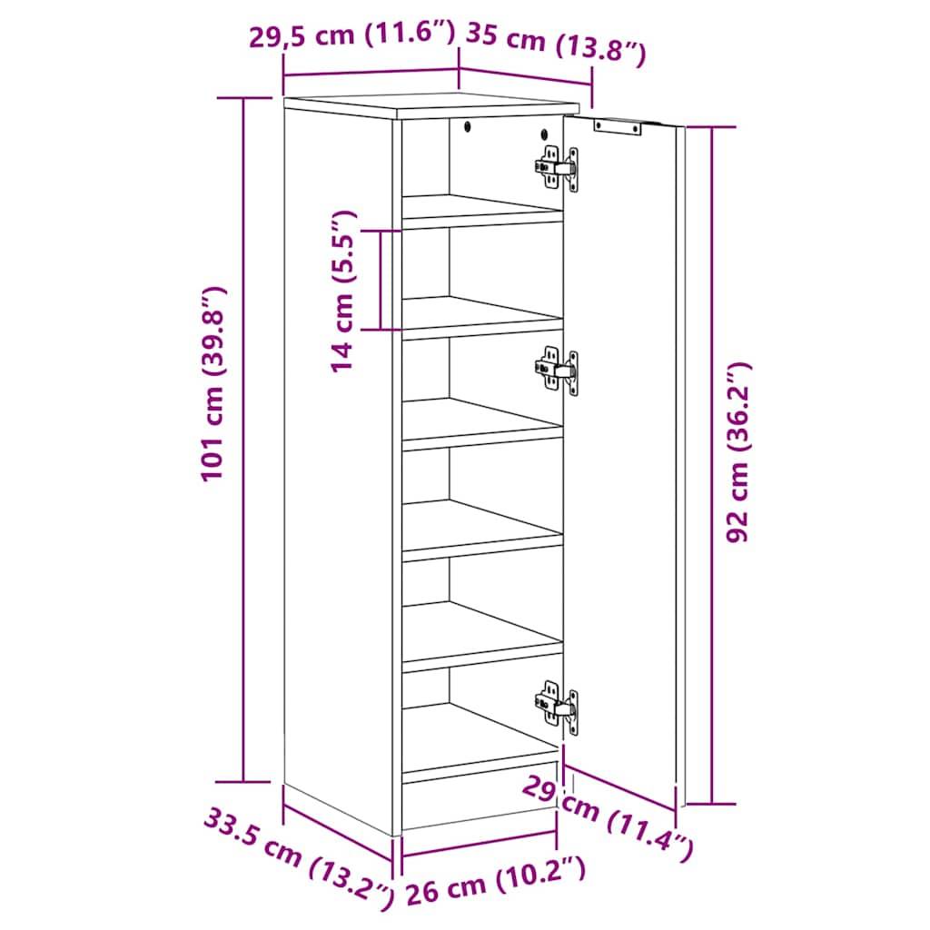 vidaXL Schuhschrank Räuchereiche 30x35x100 cm Holzwerkstoff