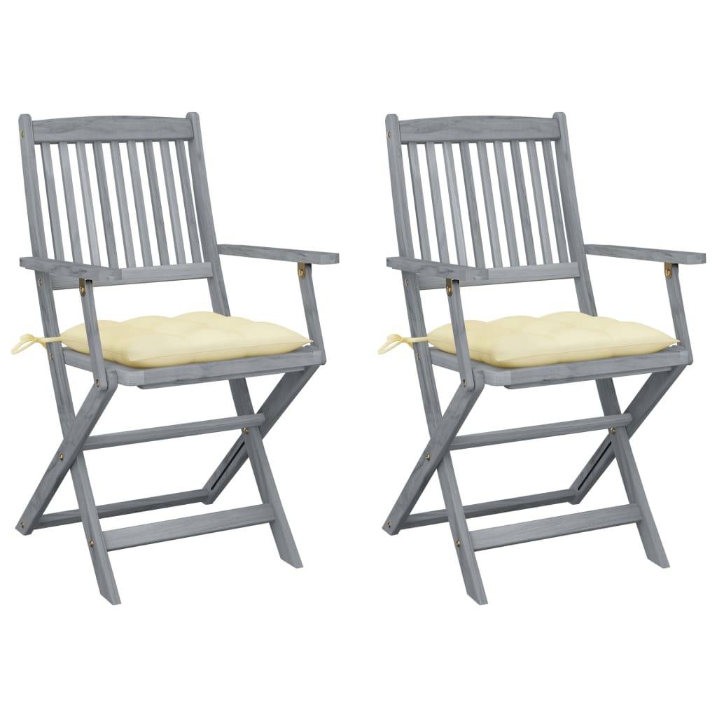 vidaXL Klappbare Gartenstühle 2 Stk. mit Kissen Massivholz Akazie