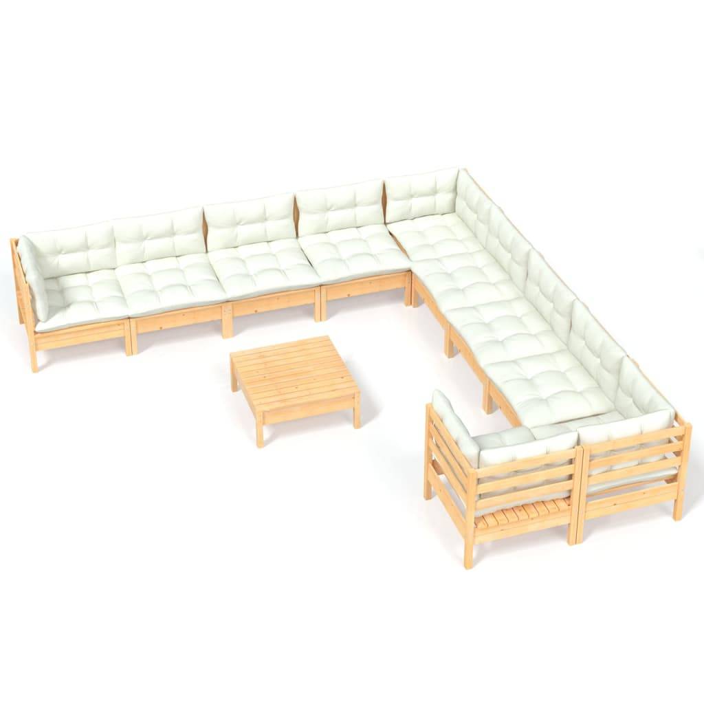 vidaXL 11-tlg. Garten-Lounge-Set mit Creme Kissen Kiefernholz