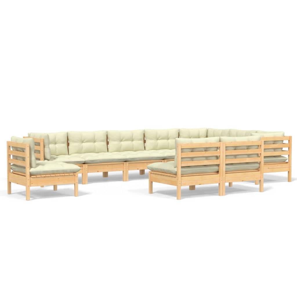 vidaXL 10-tlg. Garten-Lounge-Set mit Creme Kissen Massivholz Kiefer