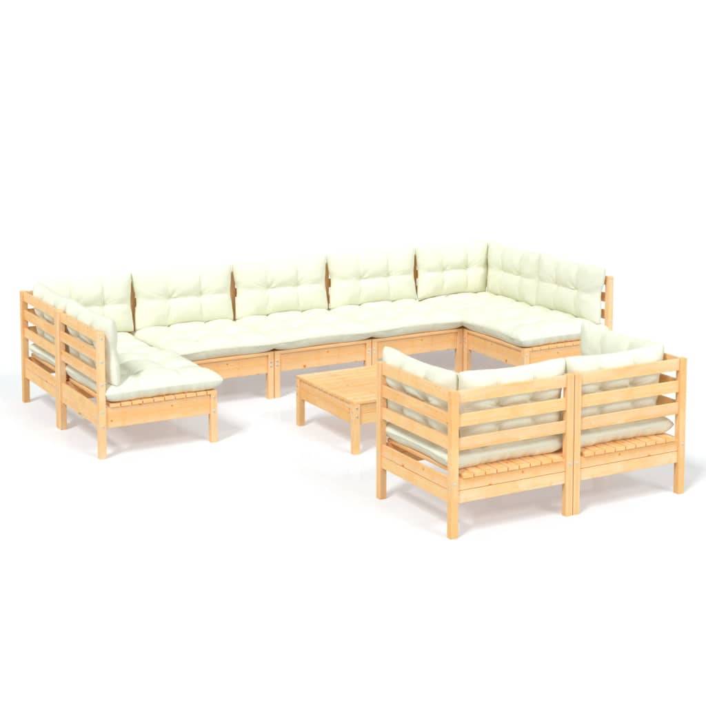 vidaXL 10-tlg. Garten-Lounge-Set mit Creme Kissen Massivholz Kiefer