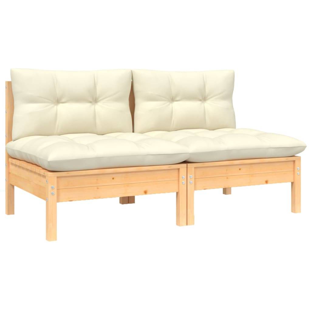 vidaXL Gartensofa 2-Sitzer mit Kissen in Creme Massivholz Kiefer