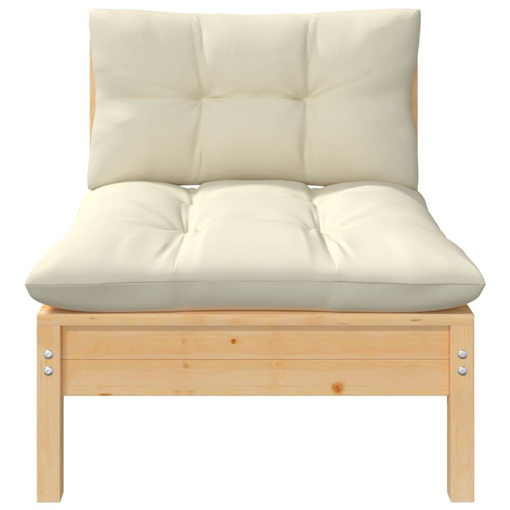 vidaXL Garten-Mittelsofa mit Kissen in Creme Massivholz Kiefer