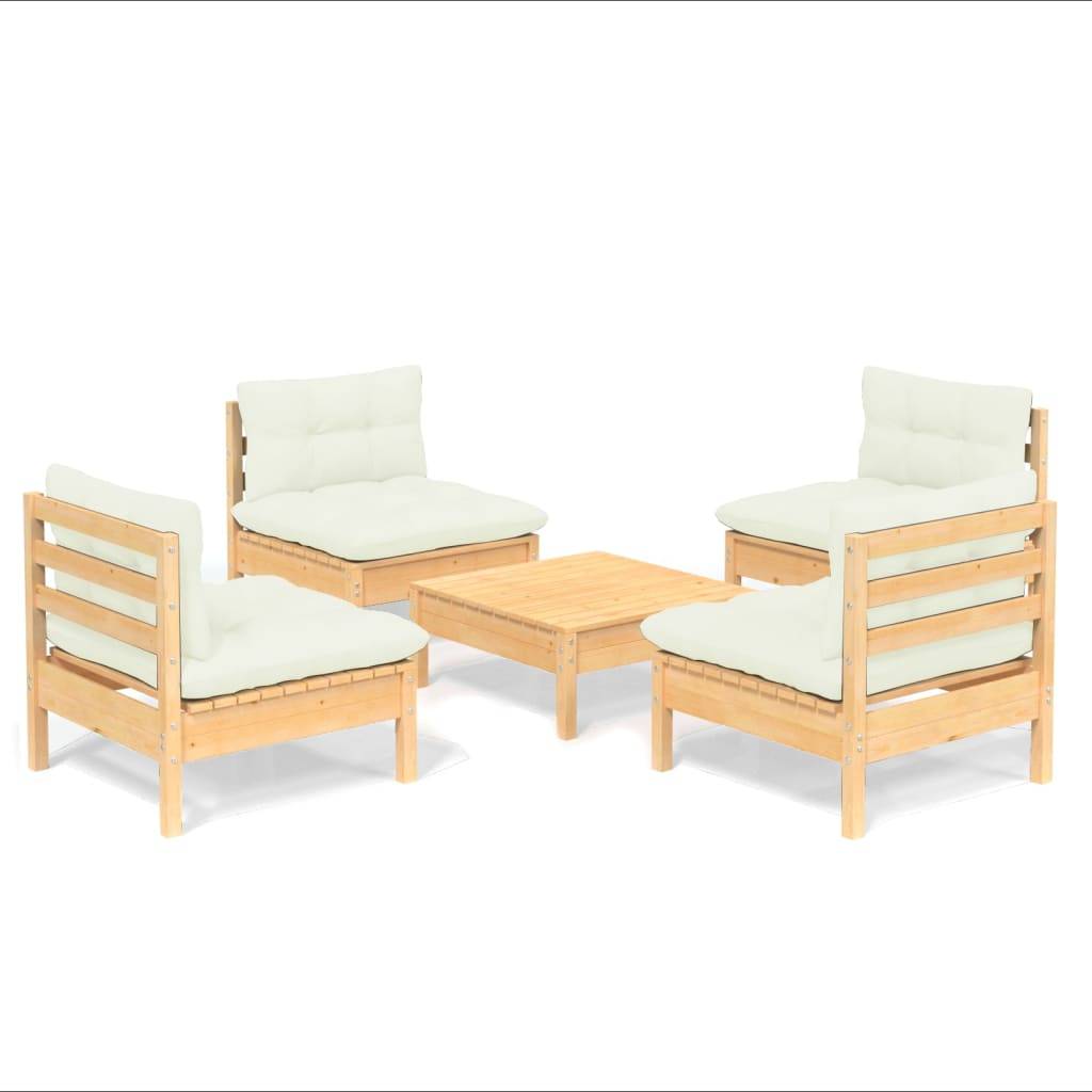 vidaXL 5-tlg. Garten-Lounge-Set mit Creme Kissen Kiefernholz