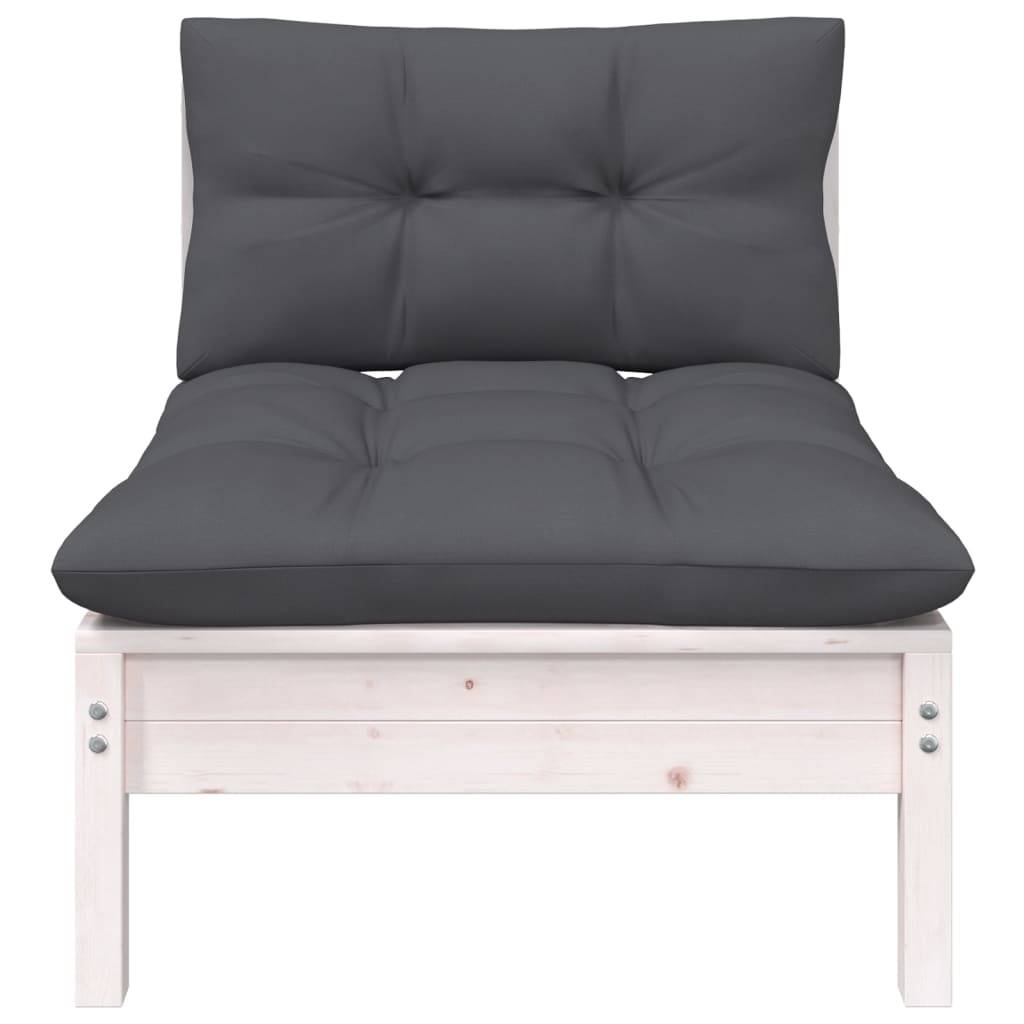 vidaXL Garten-Mittelsofa mit Kissen Weiß Massivholz Kiefer